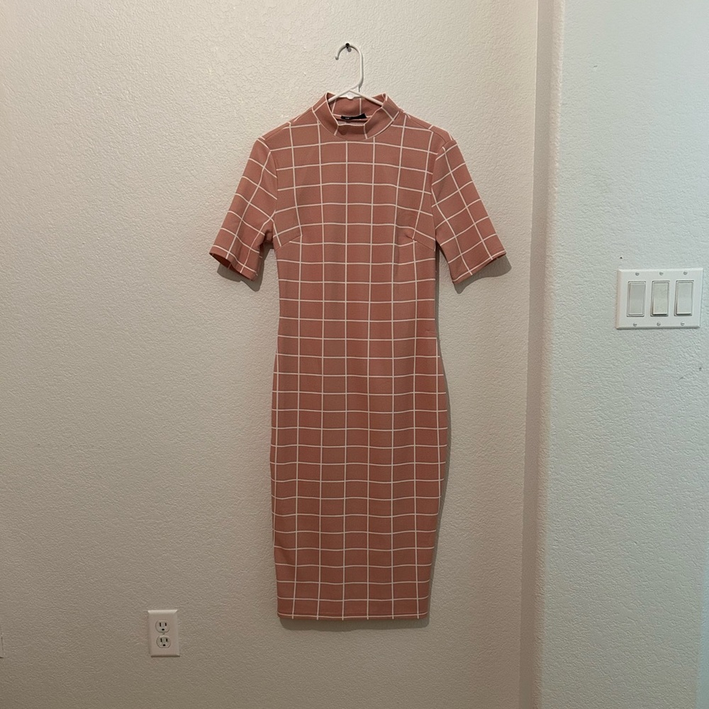 Shein Pink & White Checkered Dress: M